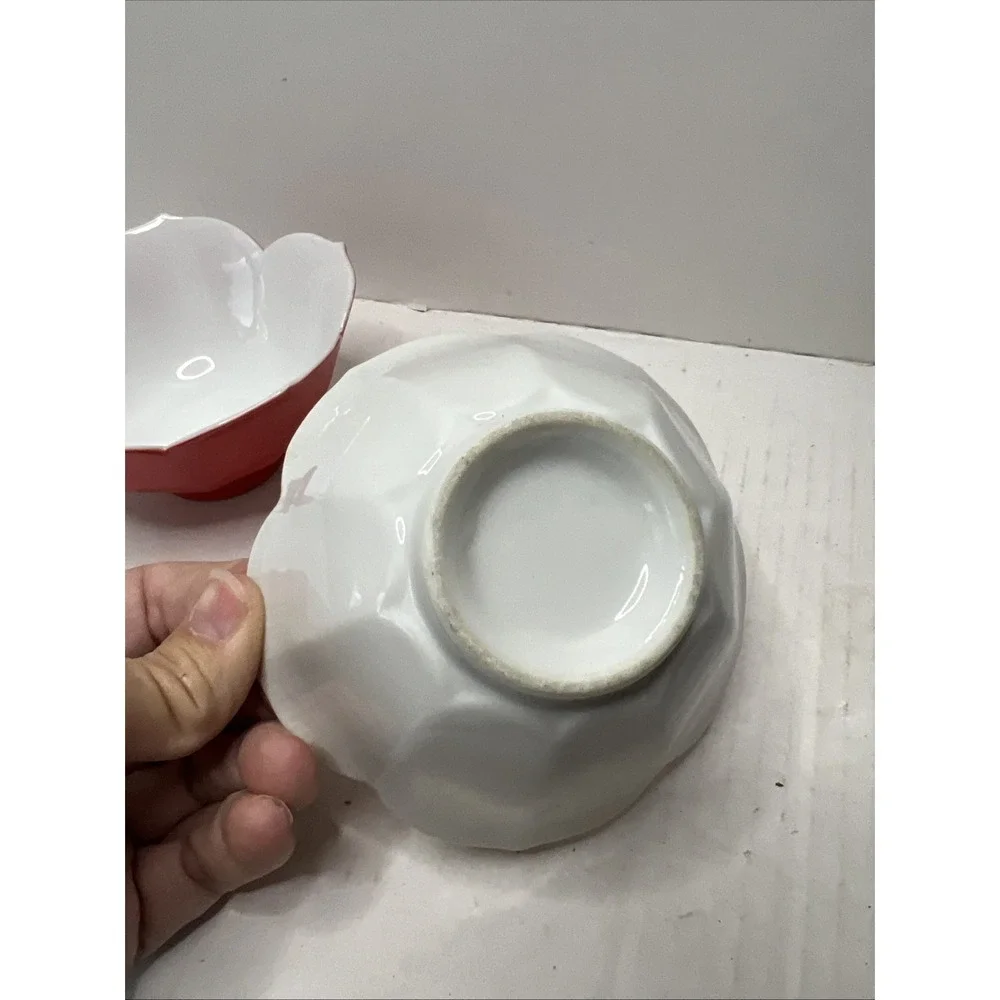 Vintage - LOTUS FLOWER MCM - Rice & Condiment Bowls - SET OF 3 Red White Black